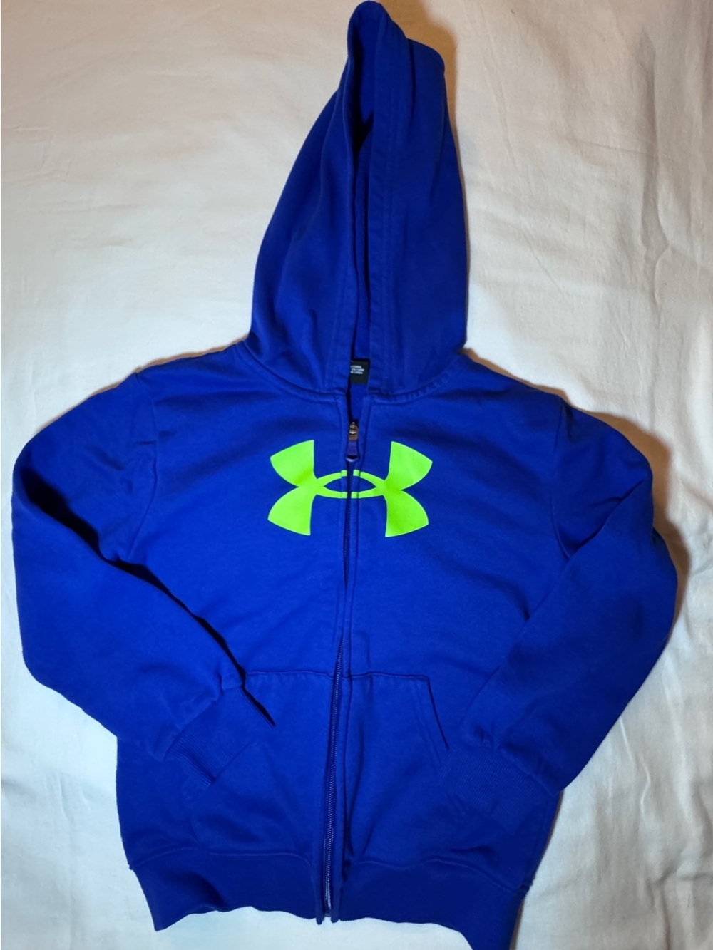 Under Armour Kids Royal Blue Zip Hoodie with Neon Green Logo